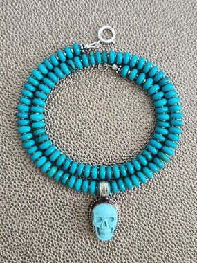 TURQUOISE NECKLACE W/ SKULL PENDANT--16"